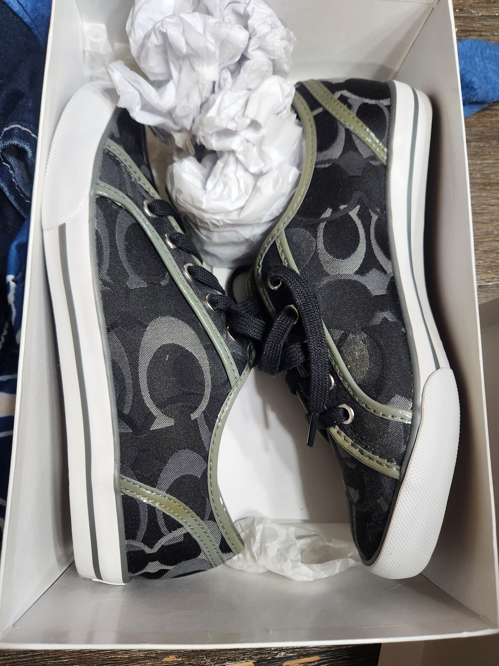 Coach Black Signature Canvas Sneakers with Olive Trim